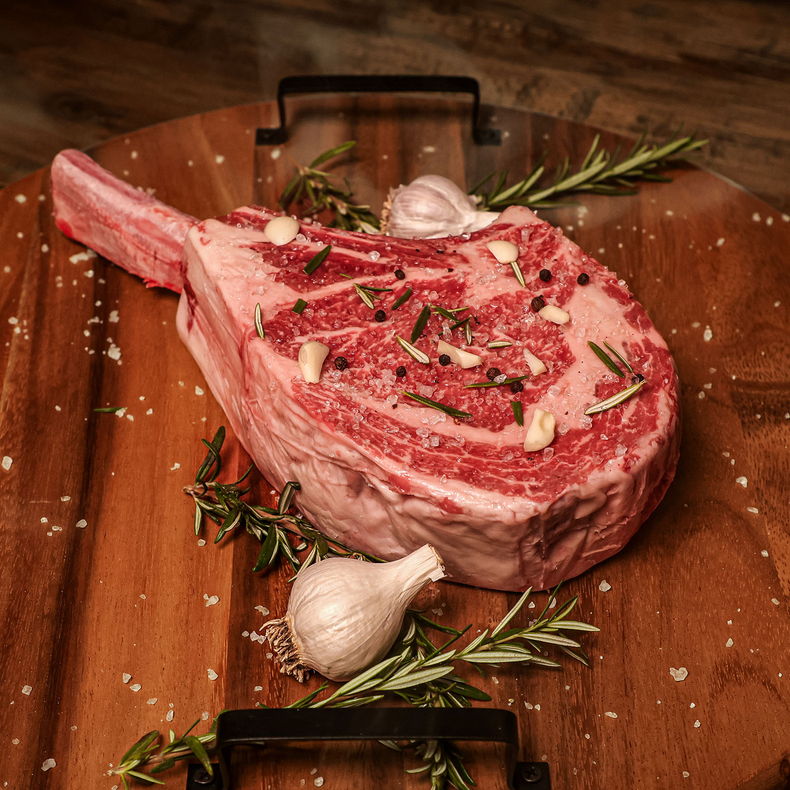 Tomahawk Steak Akaushi Wagyu prime rib from Hook and Cleaver